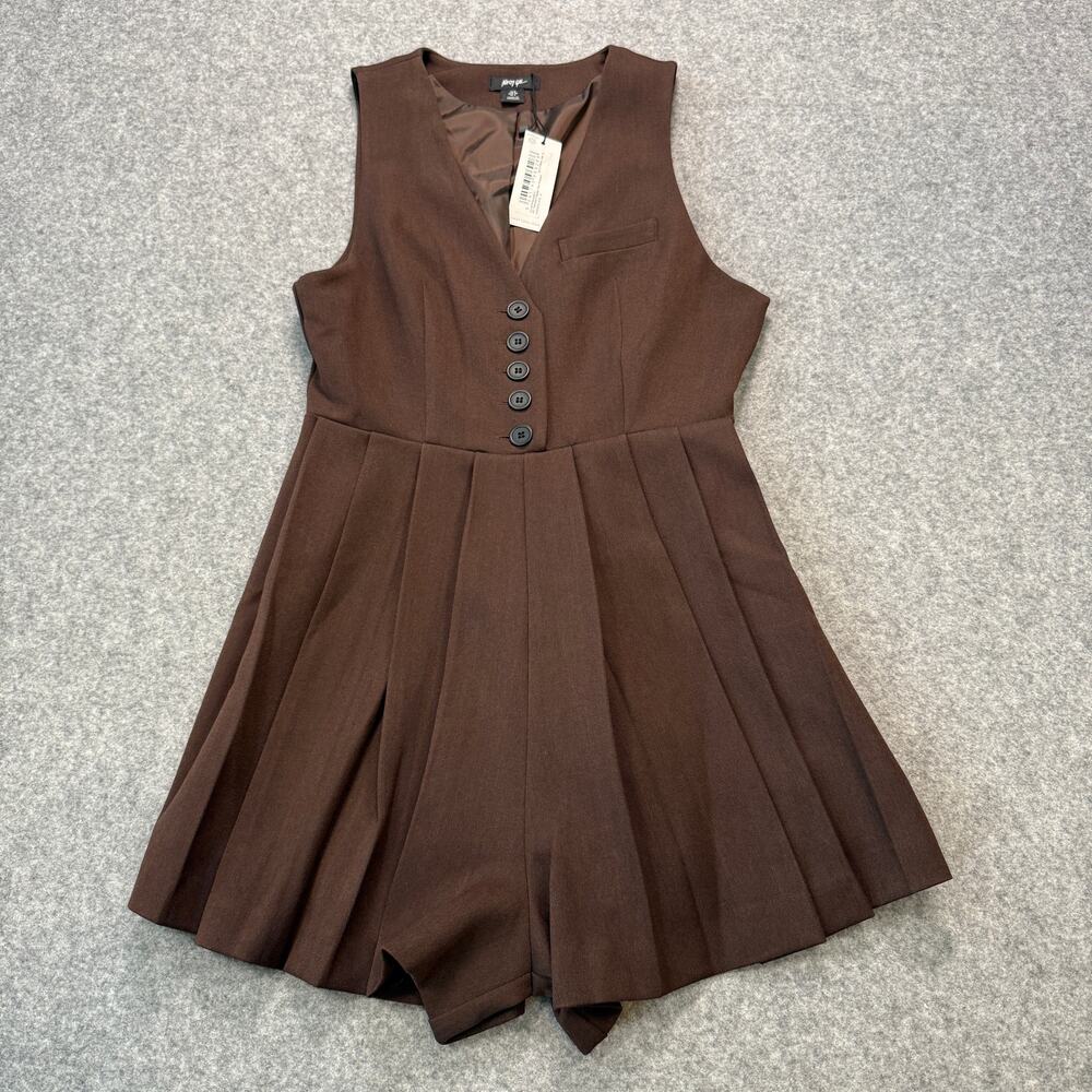 Women's Nasty Gal‎ Brown Button Front and Pleated Romper Size 4 NEW